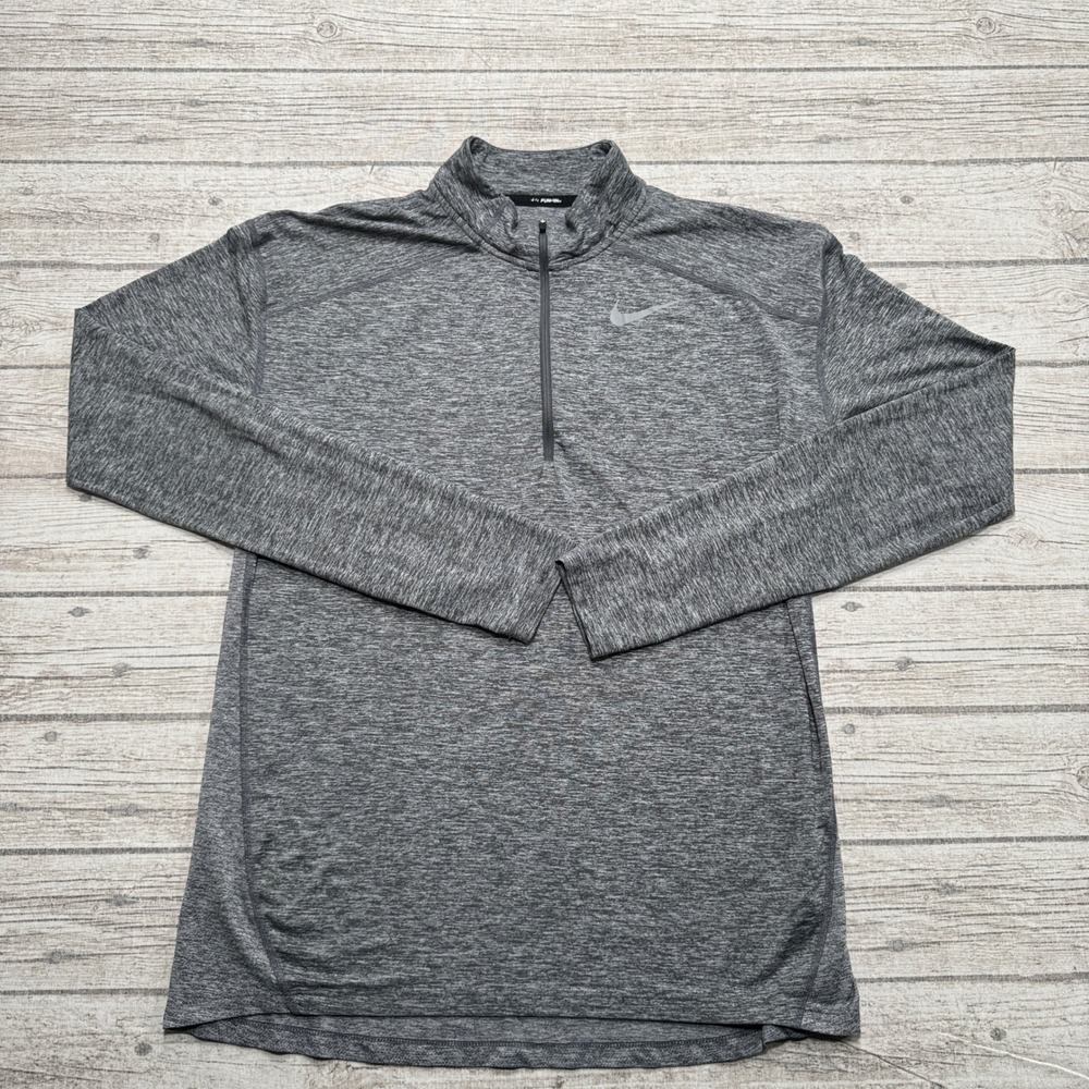 Nike Running Top Men's M Gray Dri-FIT Long Sleeve Quarter Zip Pullover Athletic